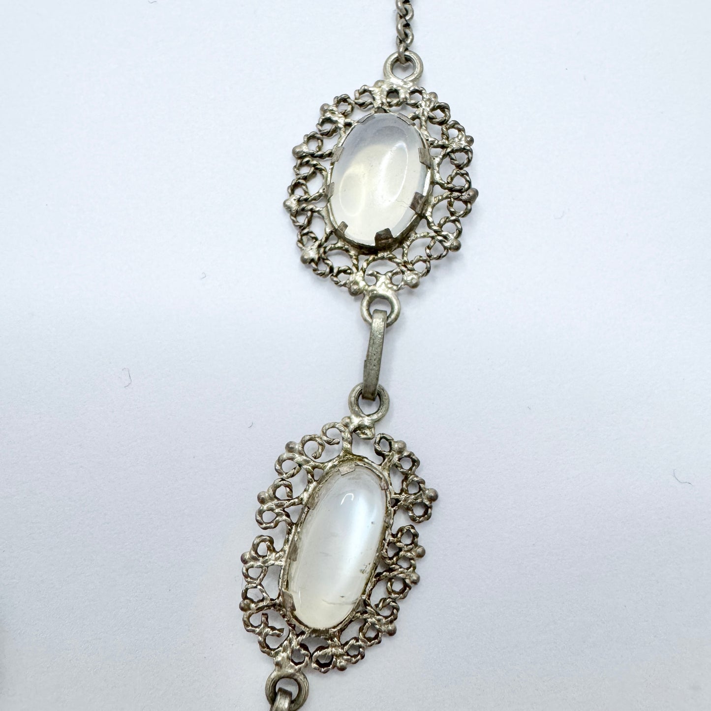 Early to Mid 1900s. Solid Silver Moonstone Necklace.