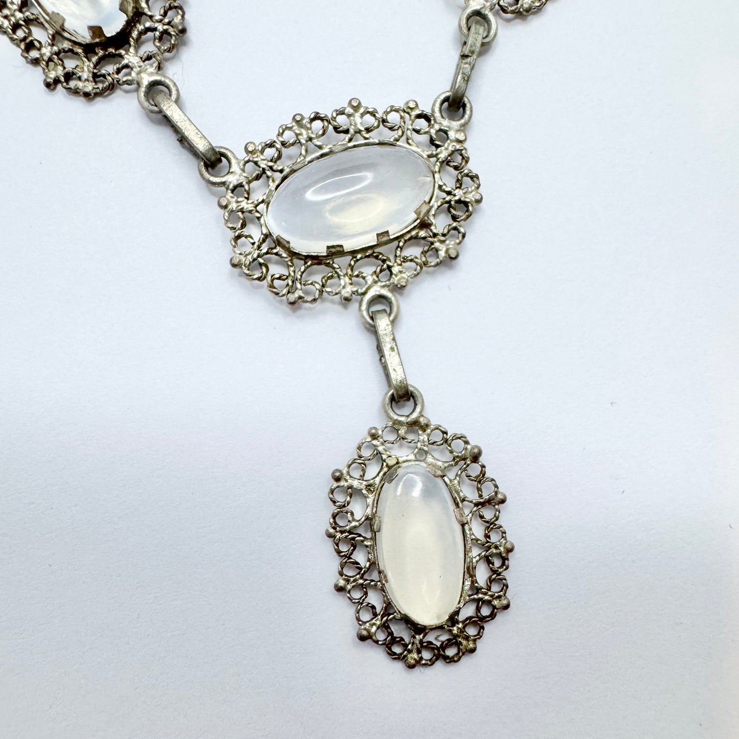 Early to Mid 1900s. Solid Silver Moonstone Necklace.