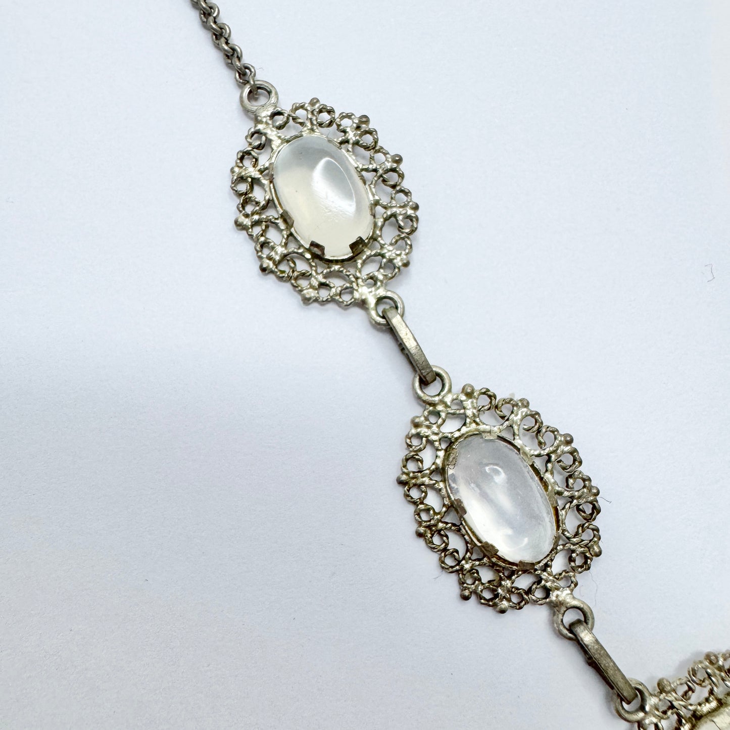 Early to Mid 1900s. Solid Silver Moonstone Necklace.
