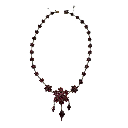 Antique Victorian Bohemian Garnet Gilt Metal Necklace.