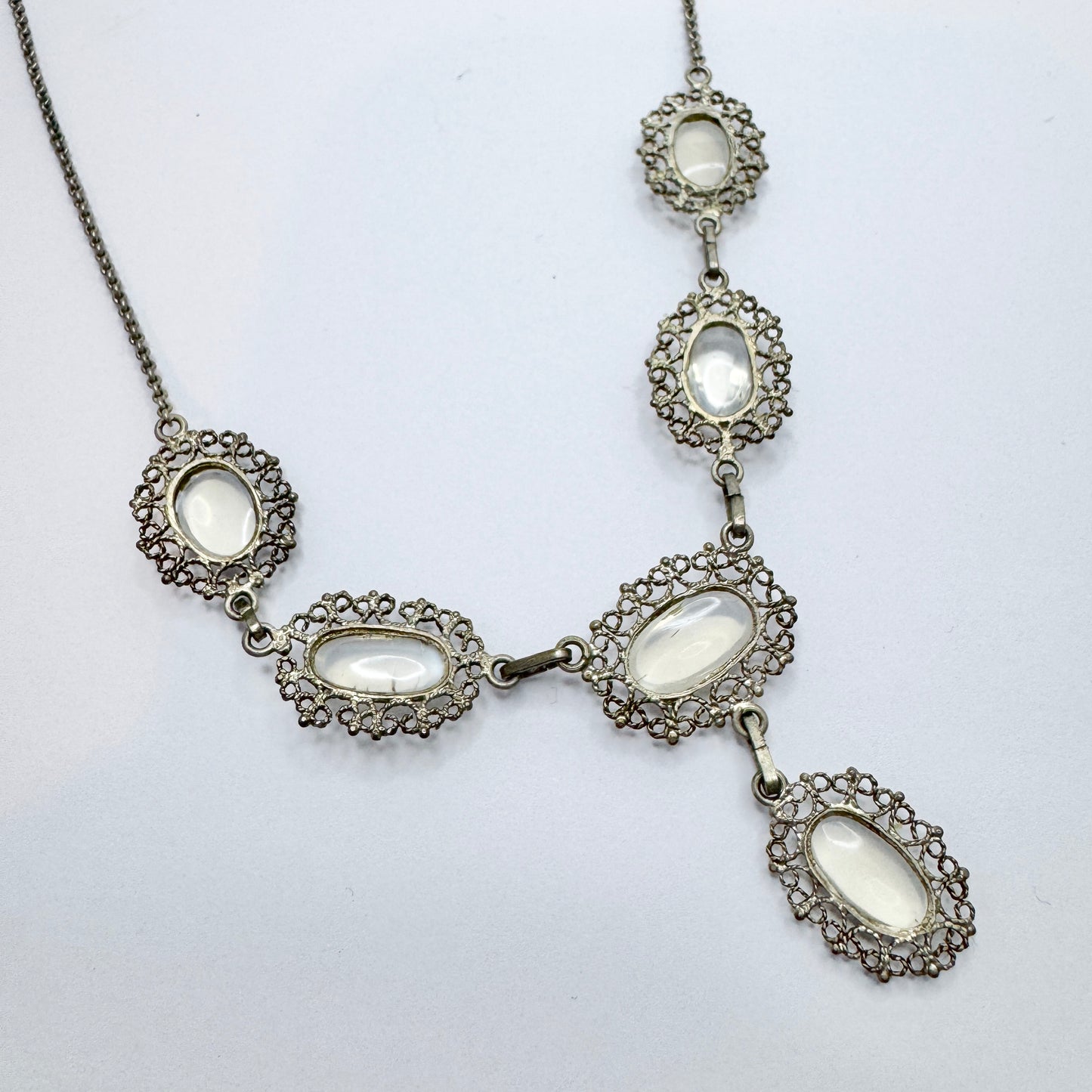 Early to Mid 1900s. Solid Silver Moonstone Necklace.