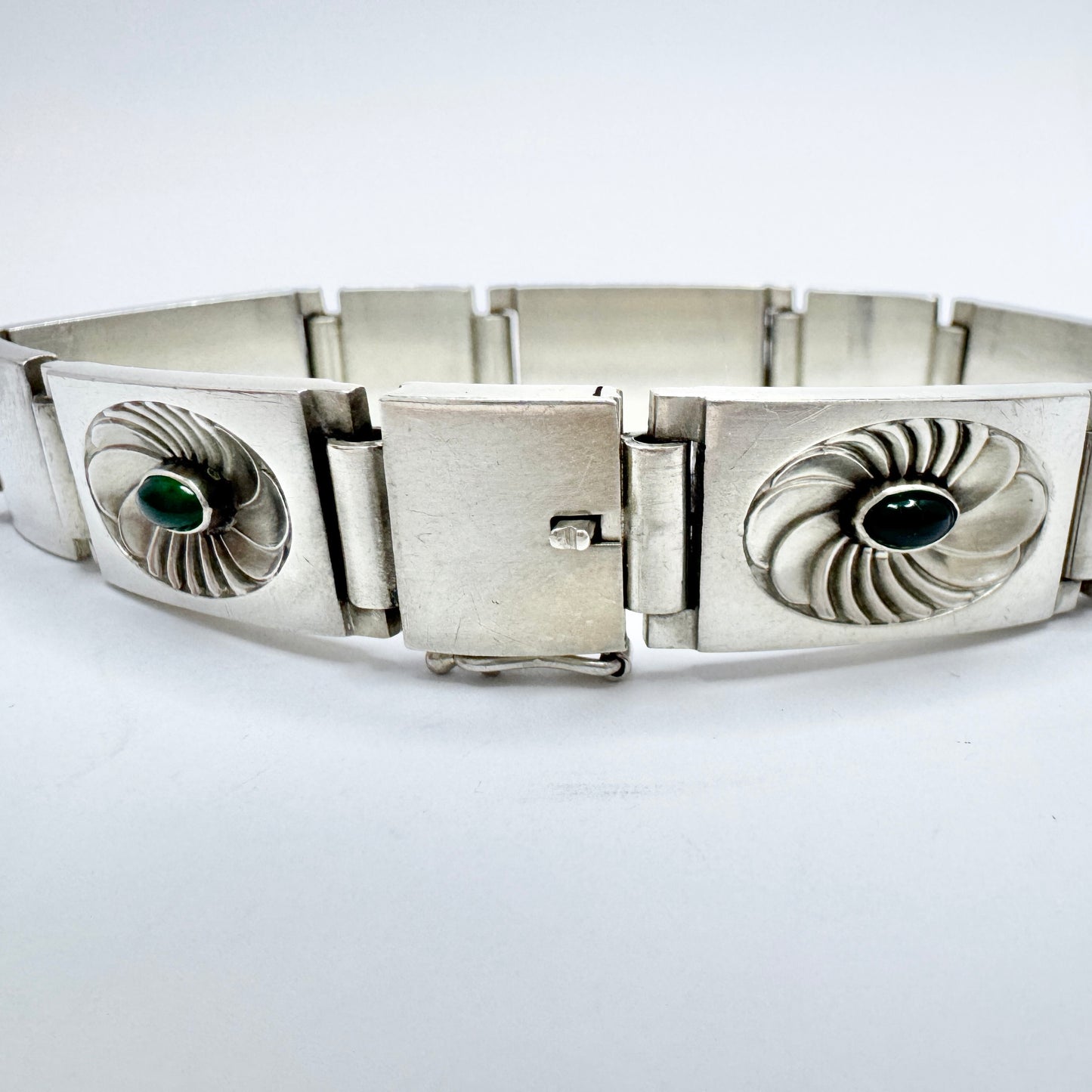 Georg Jensen, Denmark ca 1950s. Vintage Silver Chrysoprase Bracelet. 56A by Henry Pilstrup
