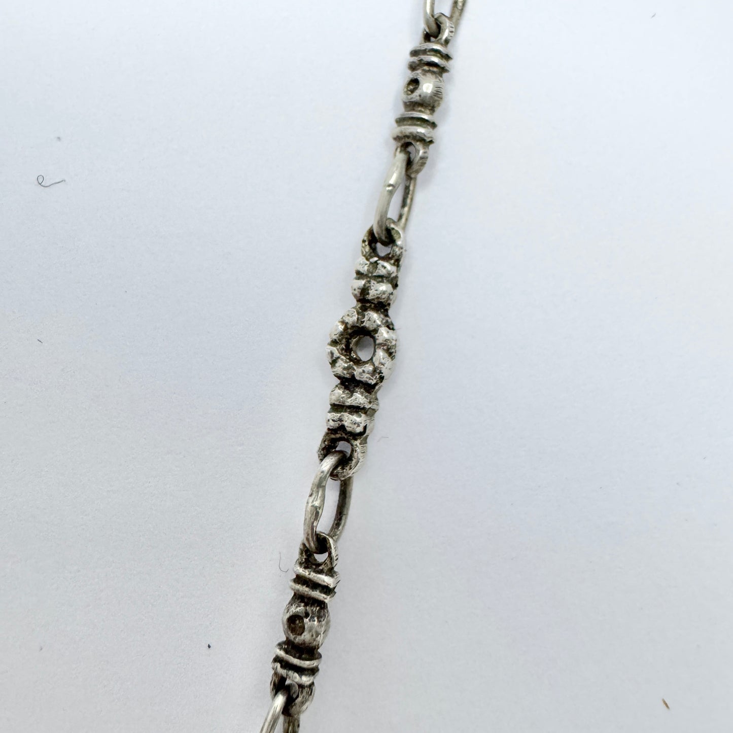 Antique Edwardian Solid Silver Coral Locket Pendant Necklace. Prob. France.