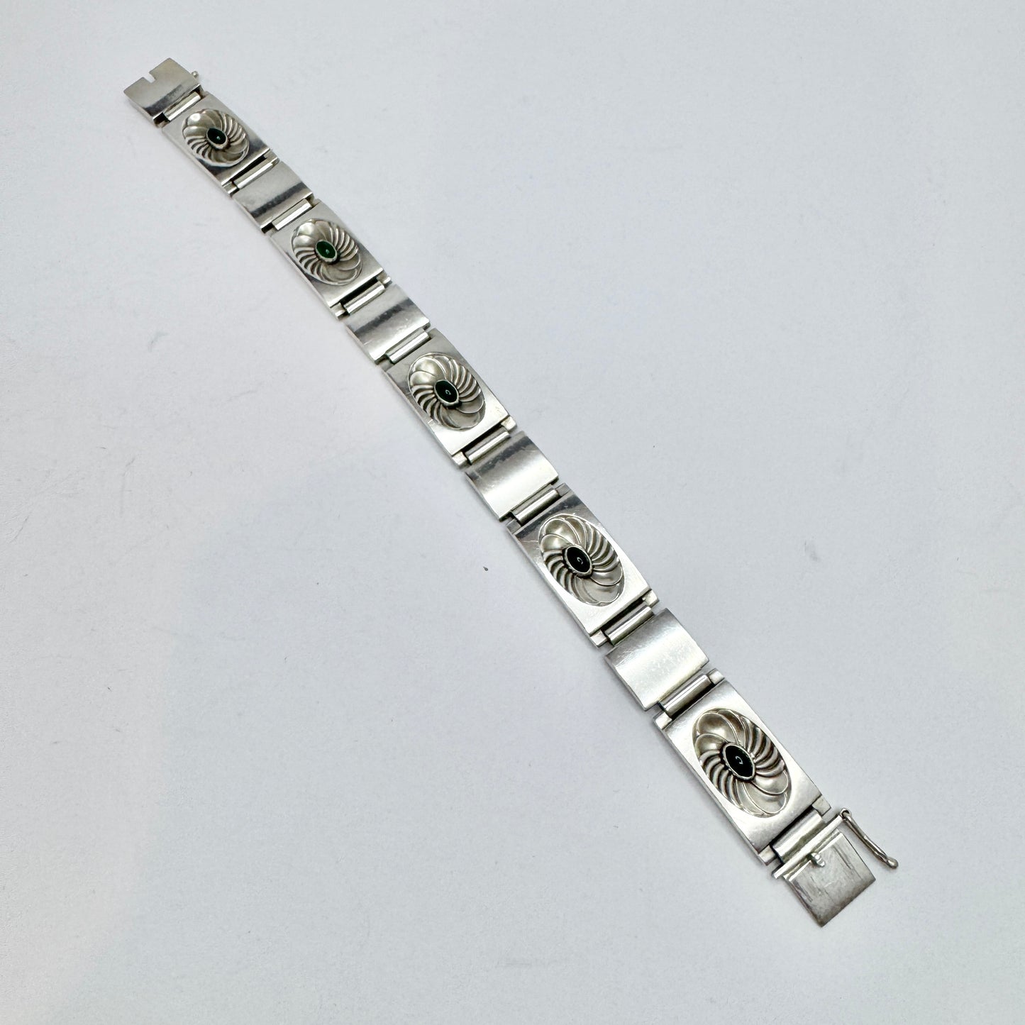 Georg Jensen, Denmark ca 1950s. Vintage Silver Chrysoprase Bracelet. 56A by Henry Pilstrup