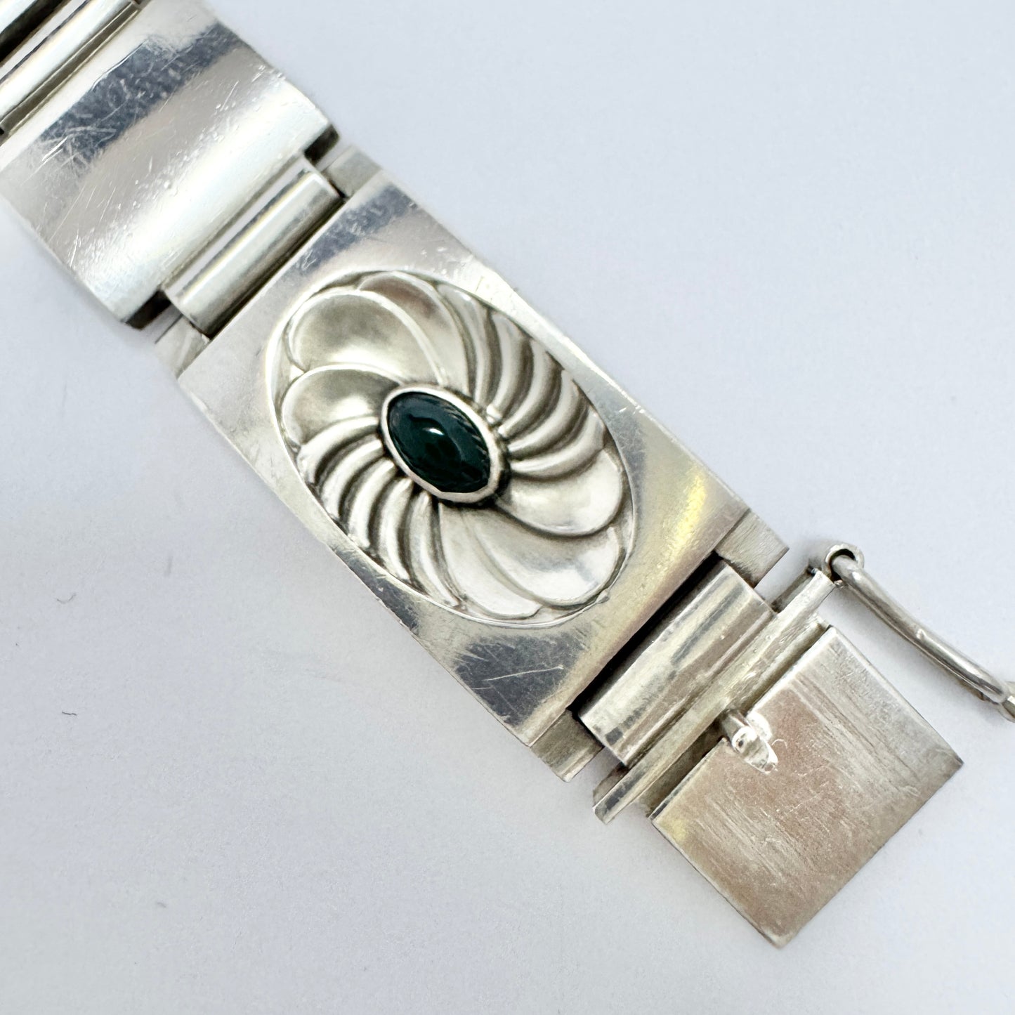 Georg Jensen, Denmark ca 1950s. Vintage Silver Chrysoprase Bracelet. 56A by Henry Pilstrup