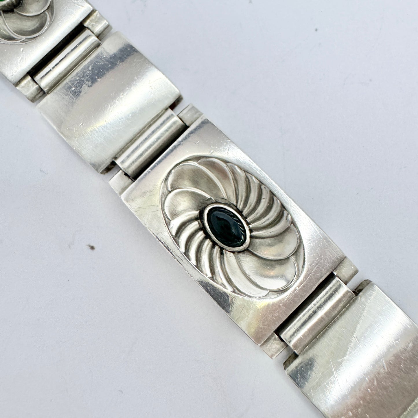 Georg Jensen, Denmark ca 1950s. Vintage Silver Chrysoprase Bracelet. 56A by Henry Pilstrup