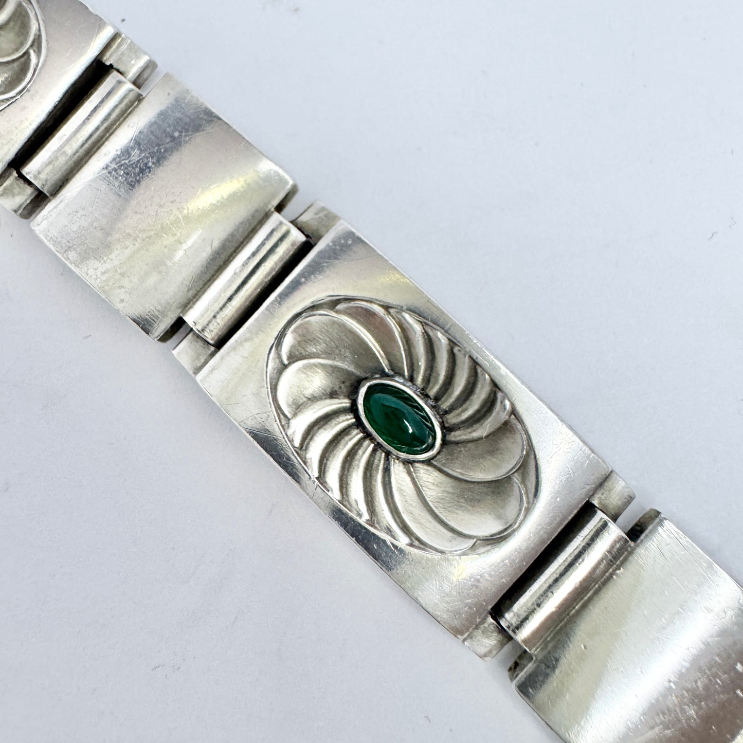 Georg Jensen, Denmark ca 1950s. Vintage Silver Chrysoprase Bracelet. 56A by Henry Pilstrup