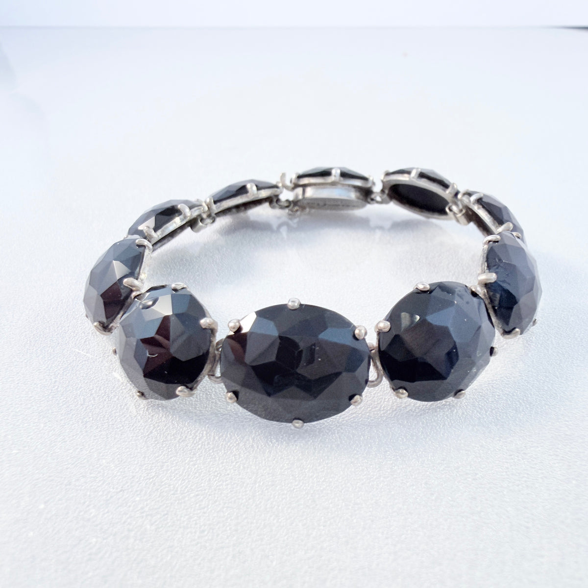 Hedblom, Sweden 1894. Antique Victorian Solid Silver French Jet Mourning Bracelet.