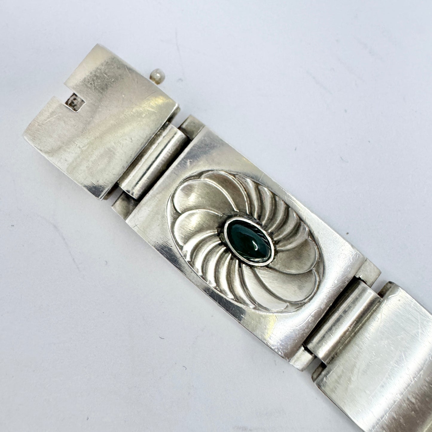 Georg Jensen, Denmark ca 1950s. Vintage Silver Chrysoprase Bracelet. 56A by Henry Pilstrup