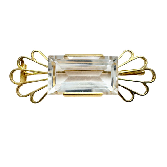 Atelje Stigbert Sweden 1947 Vintage Mid-Century Modern 18k Gold Rock Crystal Brooch.