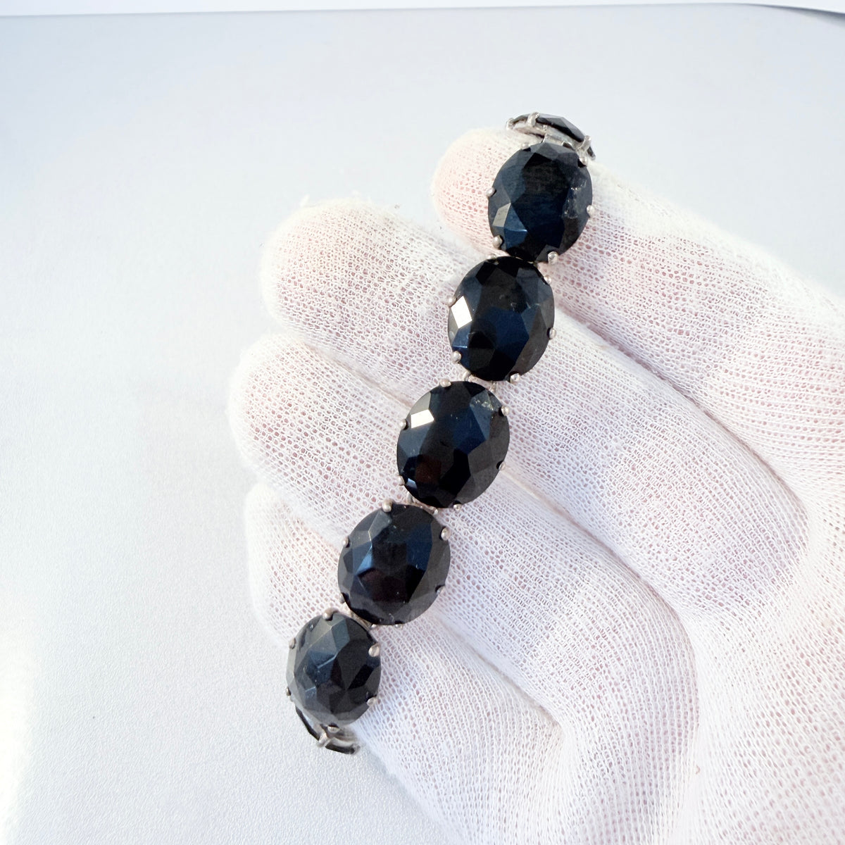 Hedblom, Sweden 1894. Antique Victorian Solid Silver French Jet Mourning Bracelet.