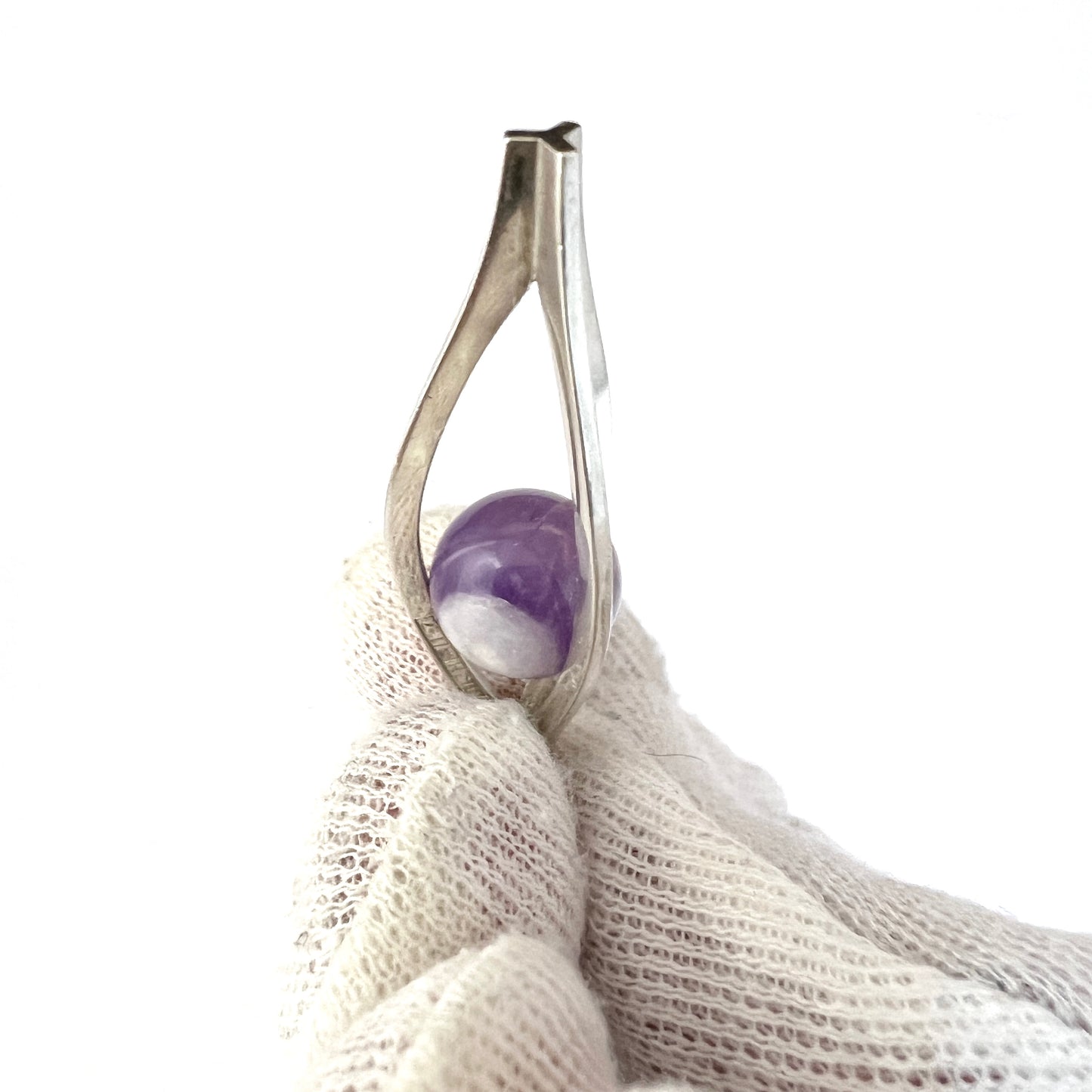 Elis Kauppi, Kupittaan Kulta Finland 1962. Solid Silver Caged Amethyst Ball Pendant.