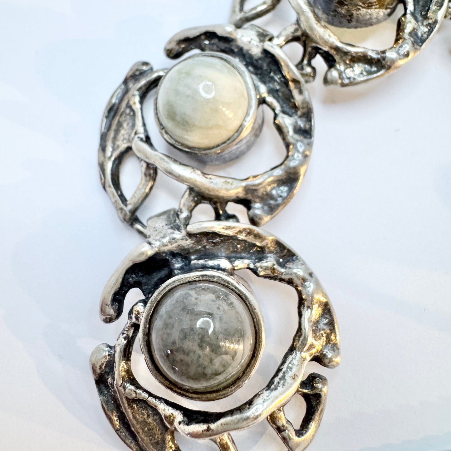 Monika and Burkhard Oly, Germany. Vintage Modernist Brutalist Solid Silver Multi Stone Bracelet