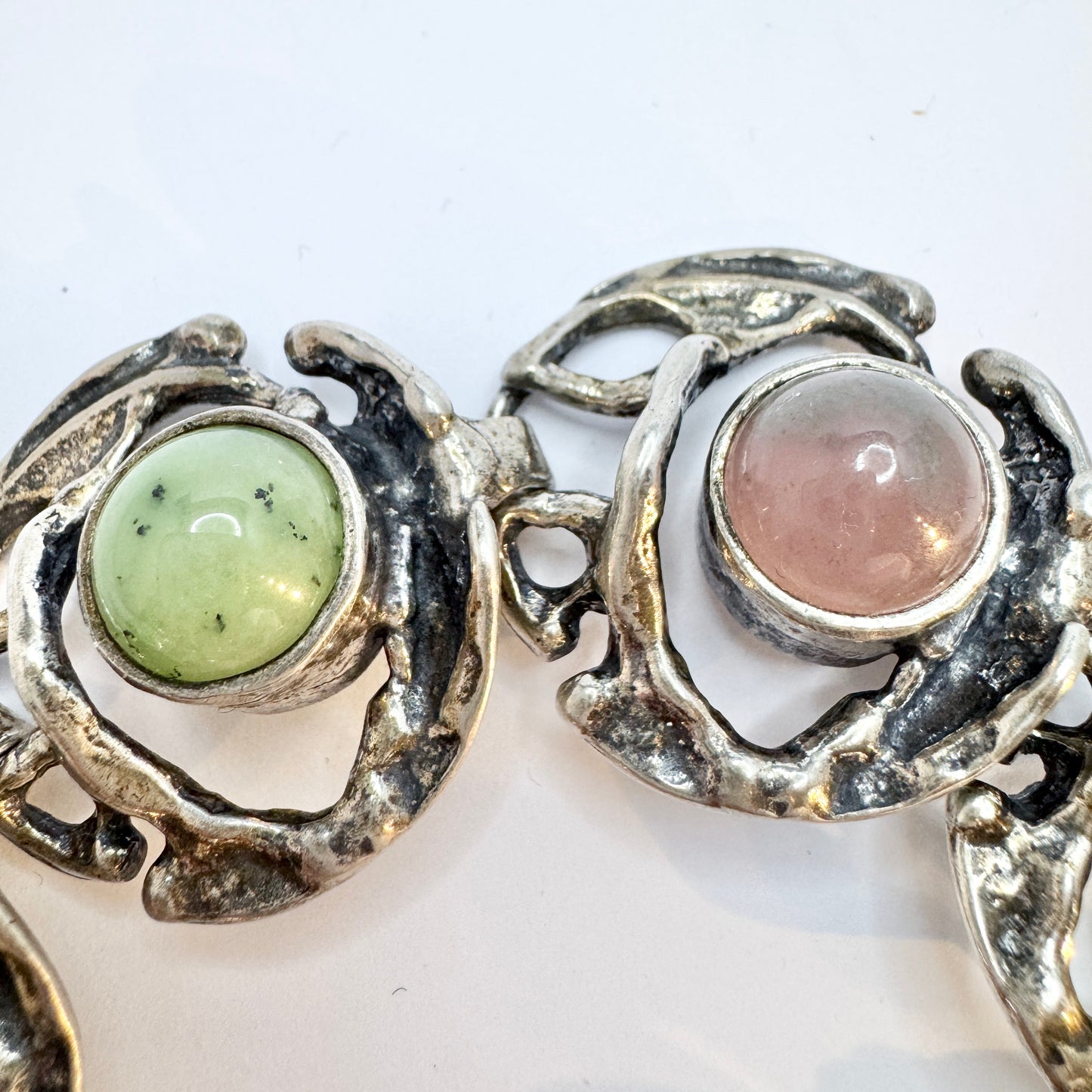 Monika and Burkhard Oly, Germany. Vintage Modernist Brutalist Solid Silver Multi Stone Bracelet