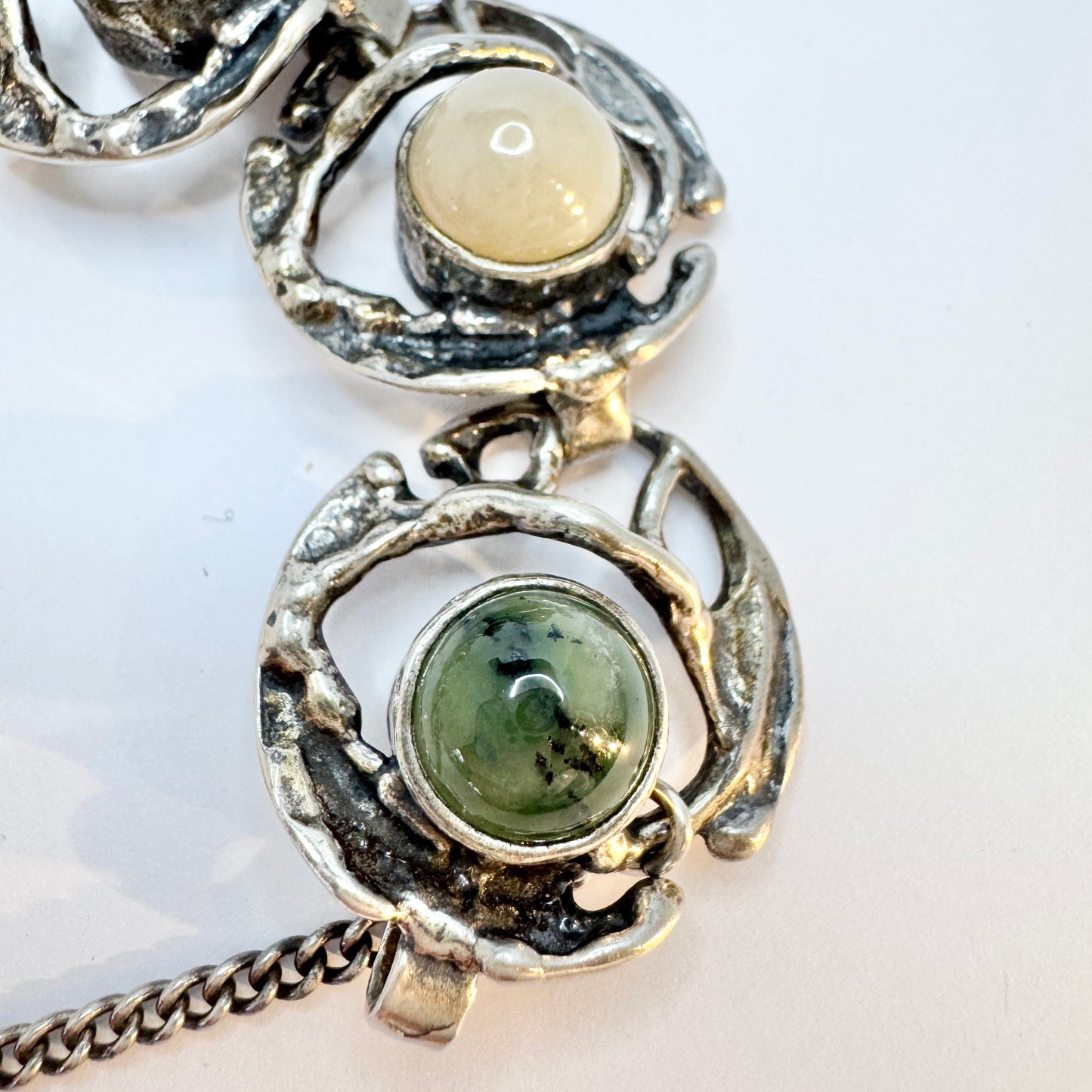 Monika and Burkhard Oly, Germany. Vintage Modernist Brutalist Solid Silver Multi Stone Bracelet