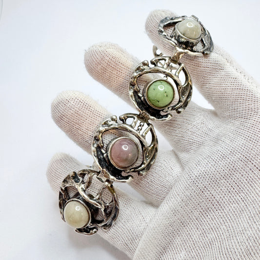 Monika and Burkhard Oly, Germany. Vintage Modernist Brutalist Solid Silver Multi Stone Bracelet