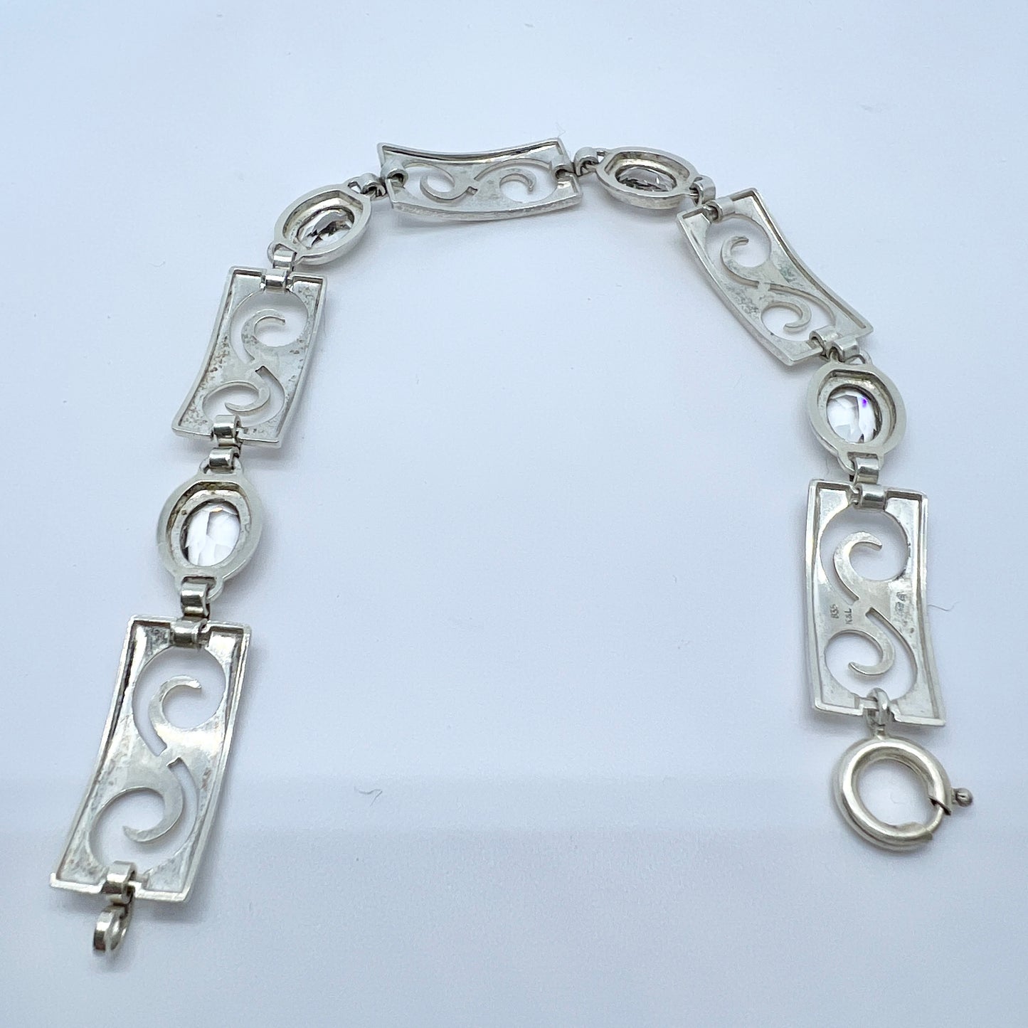 K&L-Kordes Lichtenfels, Germany 1960-70s Vintage Solid 835 Silver Rock Crystal Bracelet.