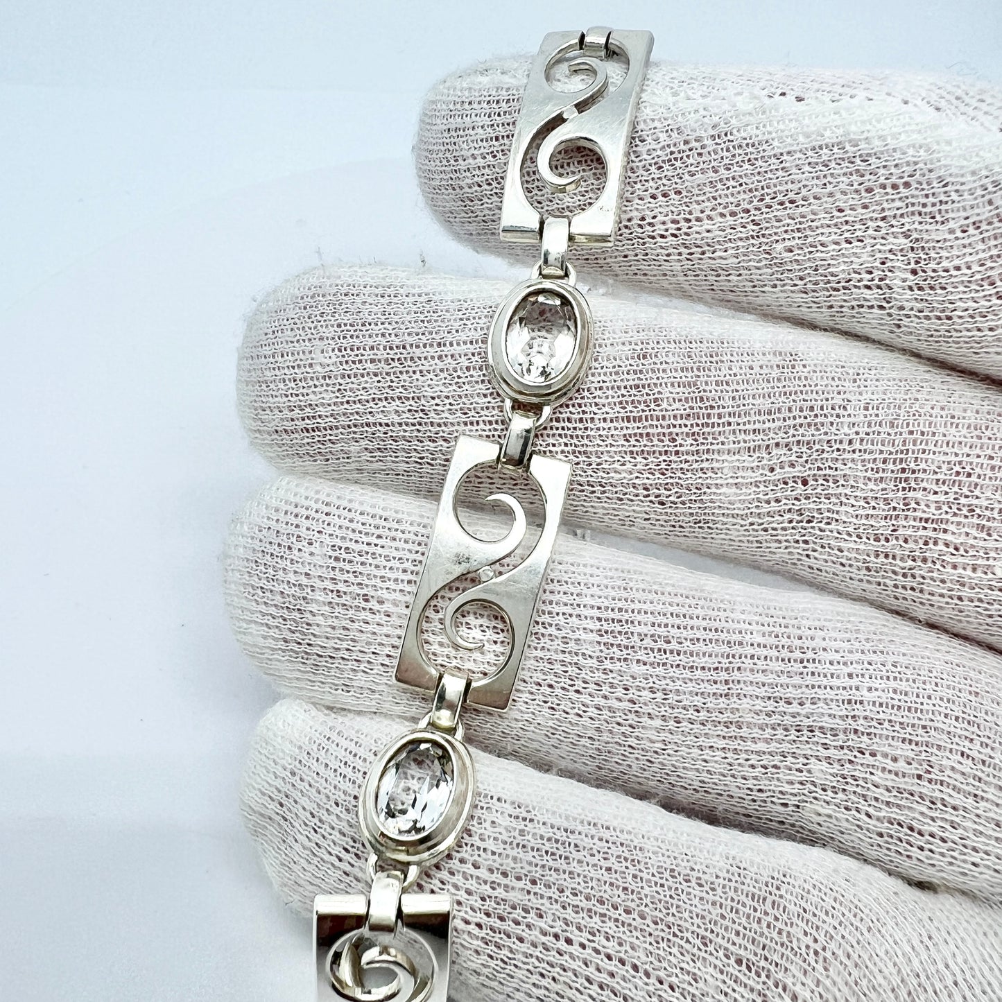 K&L-Kordes Lichtenfels, Germany 1960-70s Vintage Solid 835 Silver Rock Crystal Bracelet.
