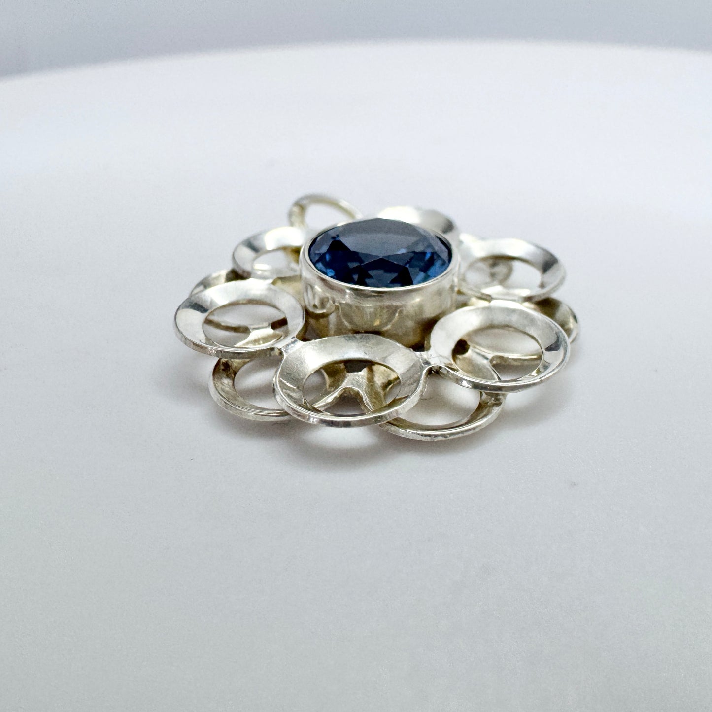 Salovaara, Finland ca 1960s. Vintage Solid Silver Synthetic Spinel Pendant.