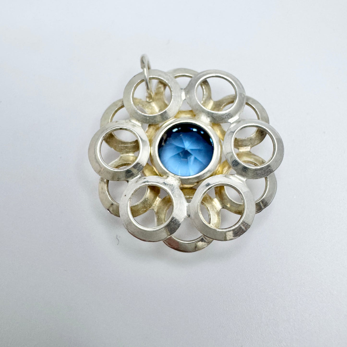 Salovaara, Finland ca 1960s. Vintage Solid Silver Synthetic Spinel Pendant.