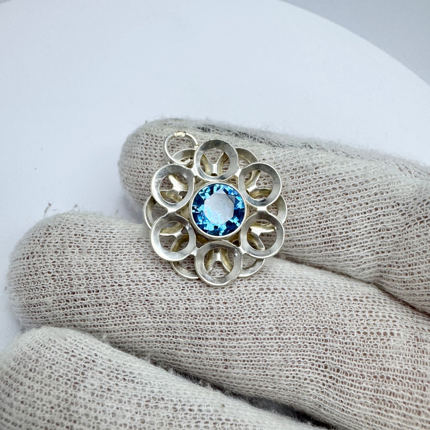 Salovaara, Finland ca 1960s. Vintage Solid Silver Synthetic Spinel Pendant.