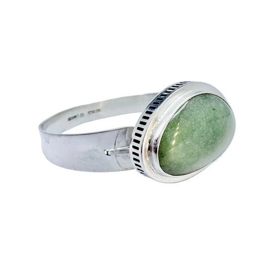 Kaplan, Sweden 1960s. Bold Vintage Sterling Silver Aventurine Hinged Bracelet.