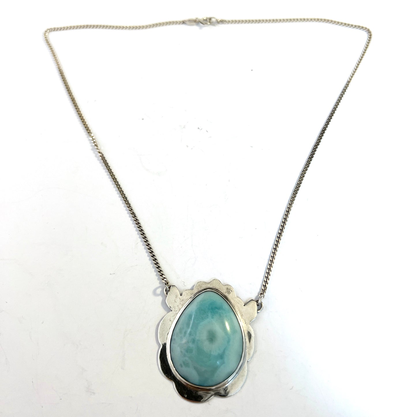 Maker HS. Vintage Sterling Silver Larimar Pendant Necklace.