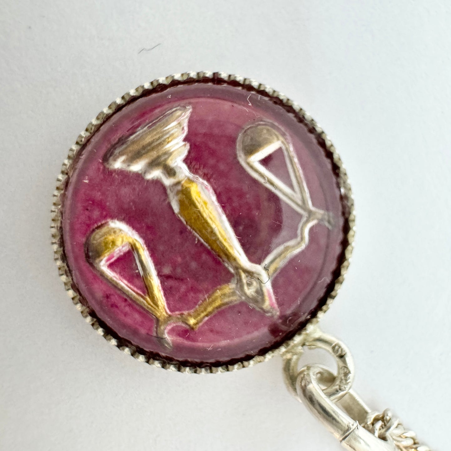 Vintage Solid Silver Enamel Zodiac Libra Pendant Necklace.