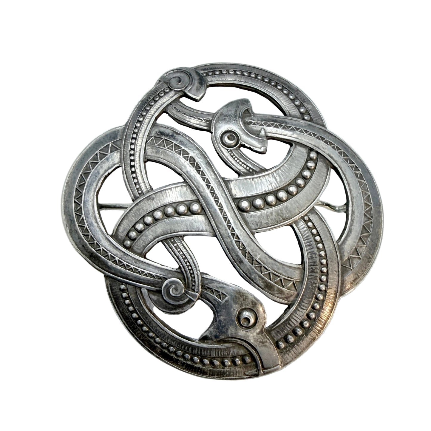 Clement Berg, Norway ca 1900. Antique Solid Silver Dragestil Brooch.