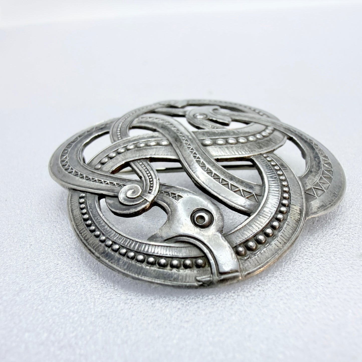 Clement Berg, Norway ca 1900. Antique Solid Silver Dragestil Brooch.