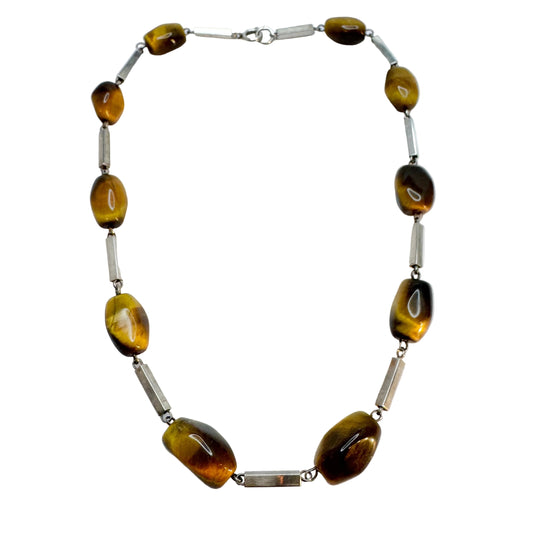 Vintage 1960-70s Solid Silver Tiger's Eye Necklace.