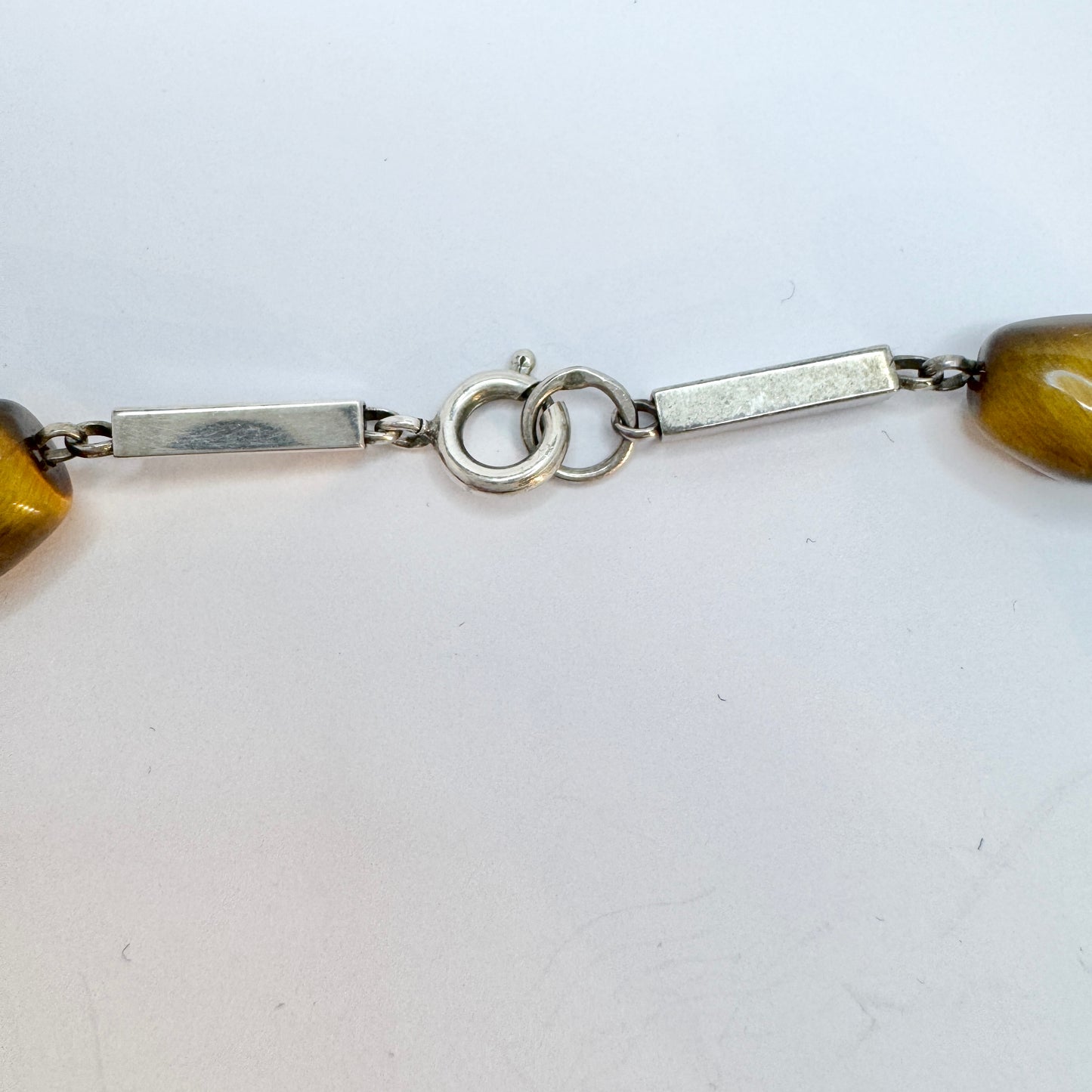Vintage 1960-70s Solid Silver Tiger's Eye Necklace.