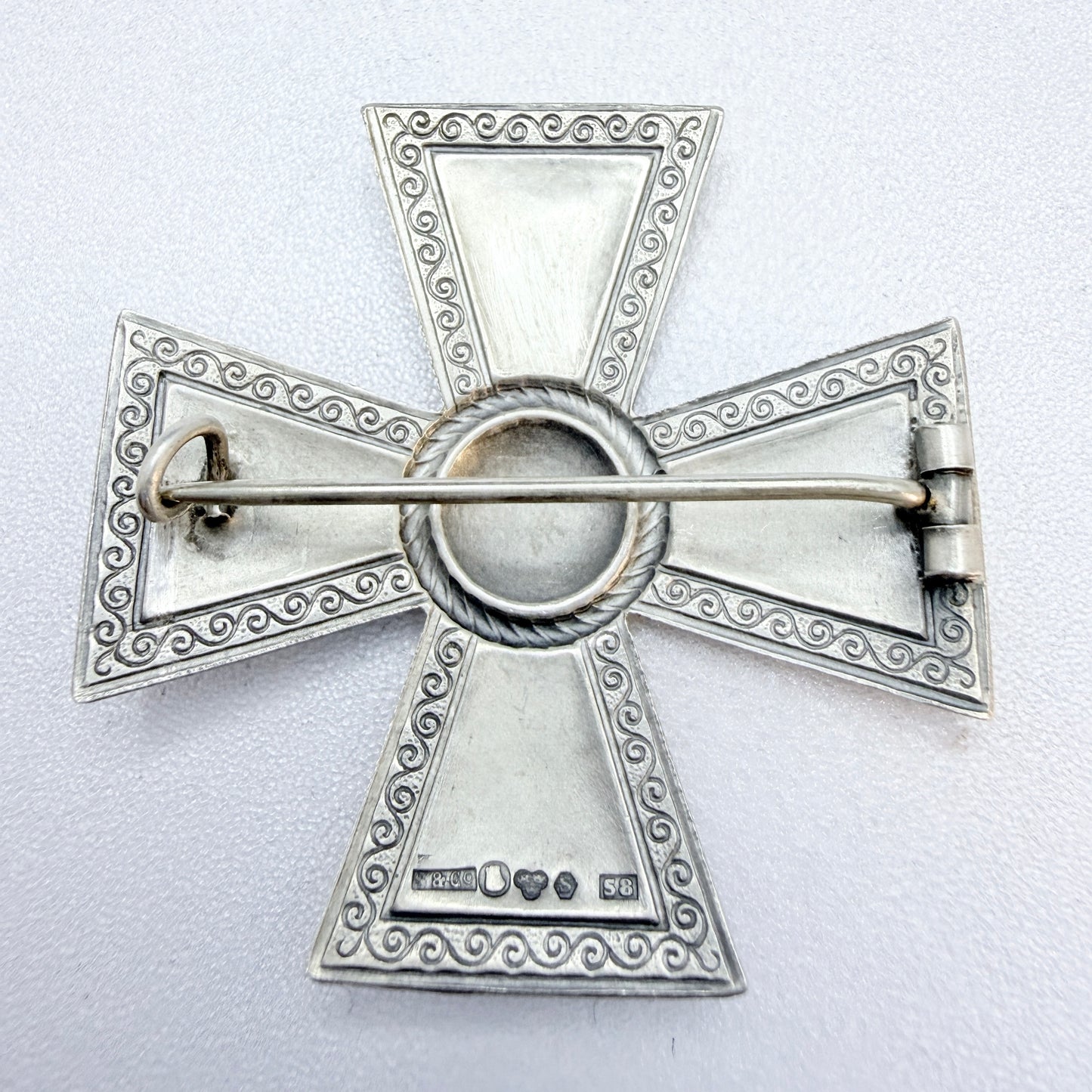 Sporrong, Sweden 1944. Vintage WW2-era Solid Silver Nurse Badge Brooch.