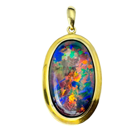 Vintage 18k Gold Black Opal Triplet Pendant.