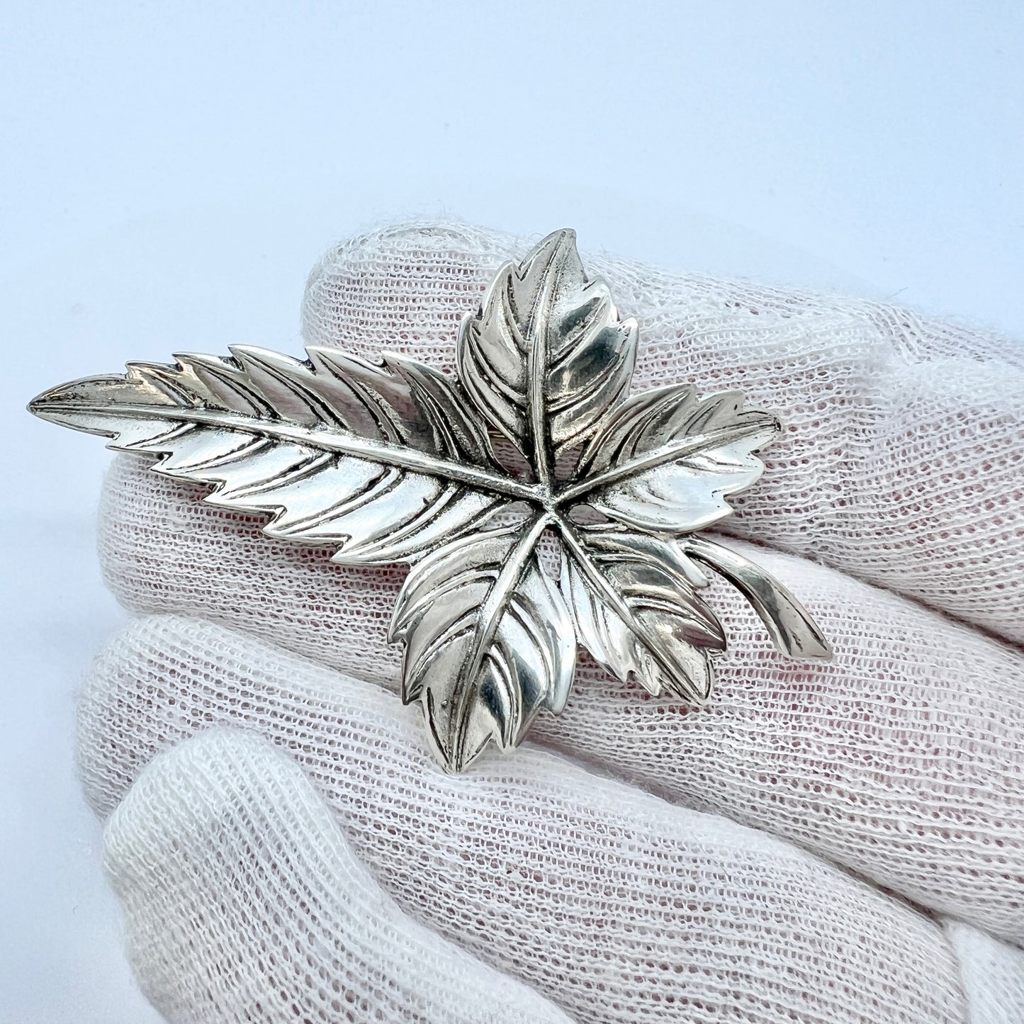 Kaplan, Sweden 1953 Vintage Solid Silver Leaf Brooch.
