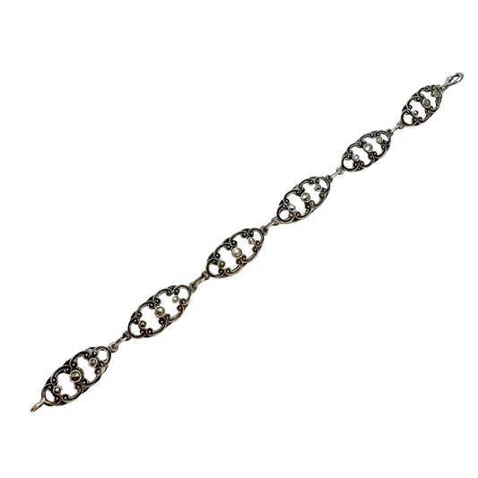 Vintage 1940s. Solid Silver Marcasite Bracelet.