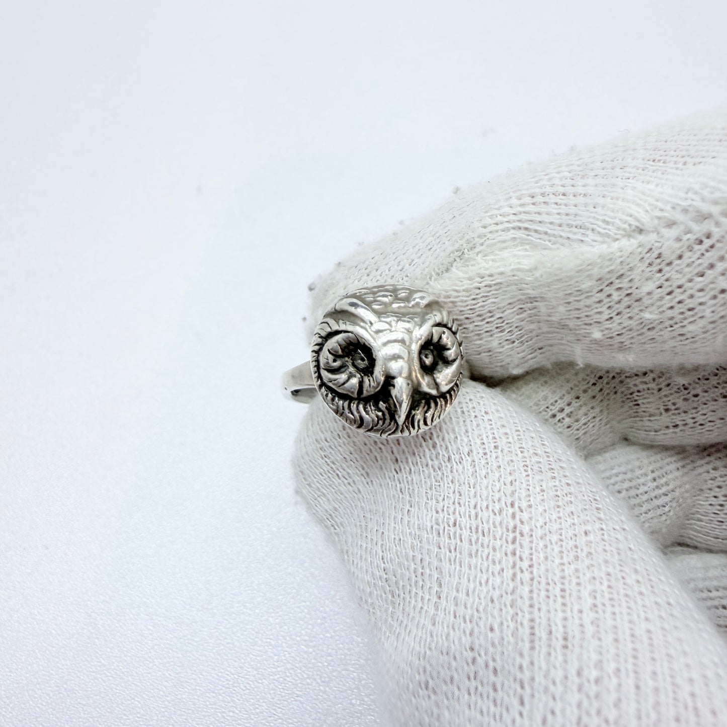 Antique American Sterling Silver Owl Ring.