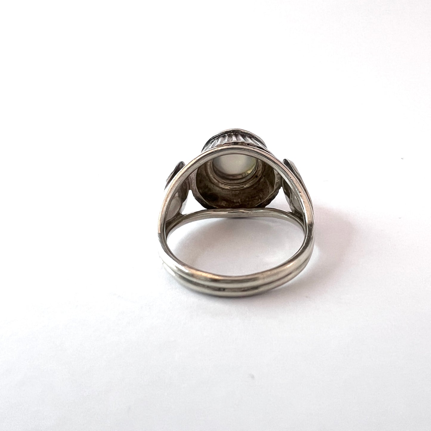 Sweden 1960s, Vintage Mid-century Modern Solid Silver Chalcedony Ring.