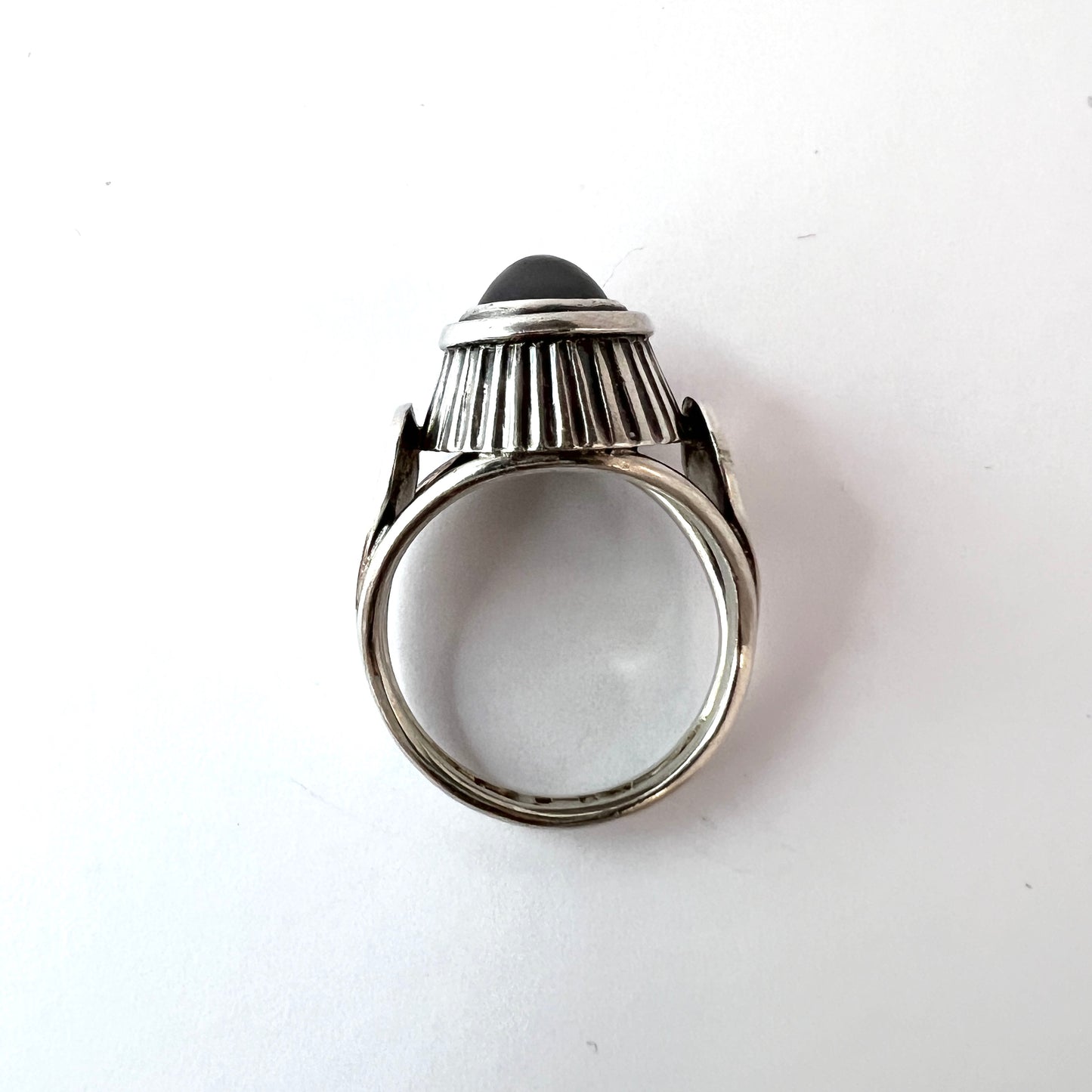 Sweden 1960s, Vintage Mid-century Modern Solid Silver Chalcedony Ring.