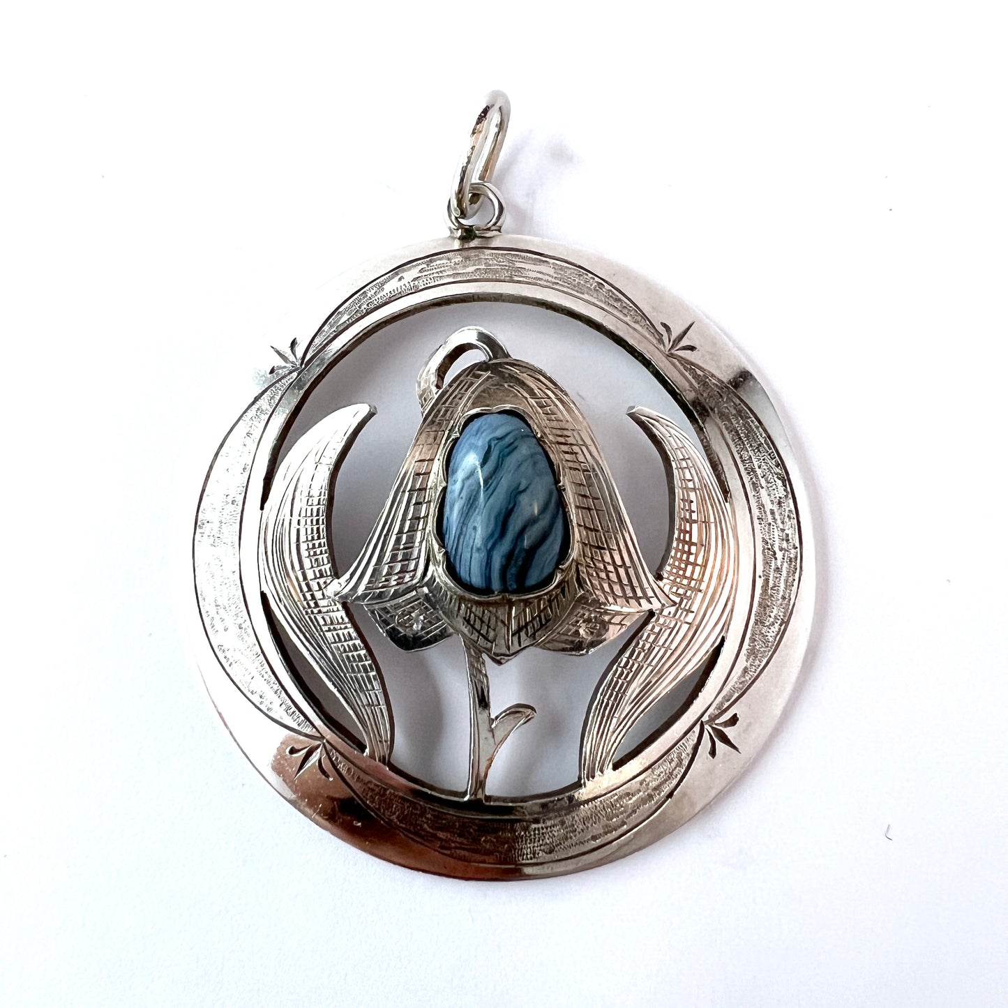 Cederling, Sweden 1977. Vintage Sterling Silver Bergslagen Stone Bellflower Pendant. Signed