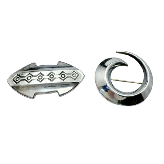 Salovaara and Erik Granit, Finland 1960s. Two Vintage Solid Silver Brooches.