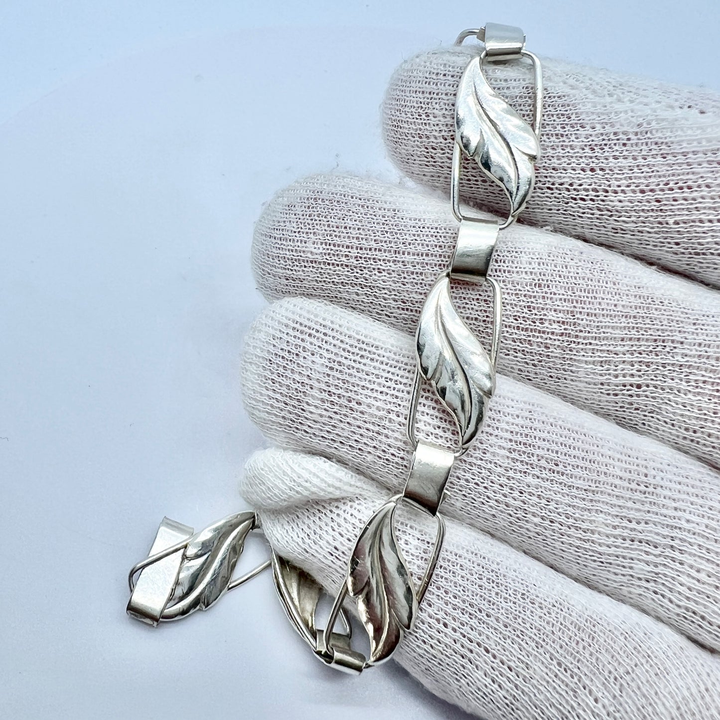 Tage Linde, Sweden 1955, Vintage Solid Silver Leaf Bracelet.