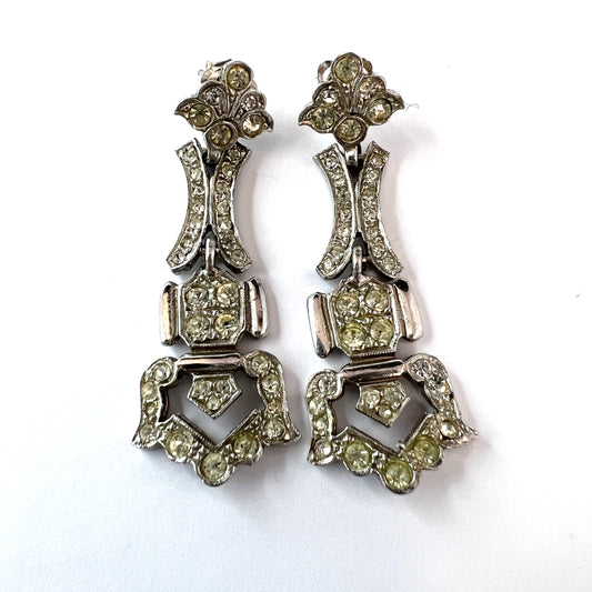Italy Vintage Art Deco Solid Silver Paste Stone Earrings.