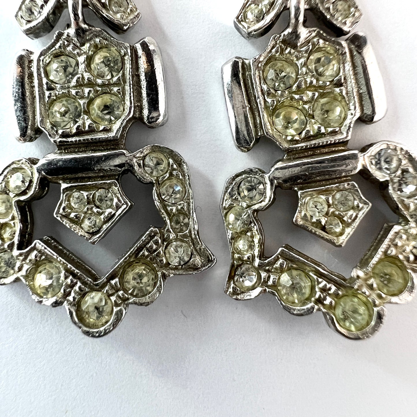 Italy Vintage Art Deco Solid Silver Paste Stone Earrings.