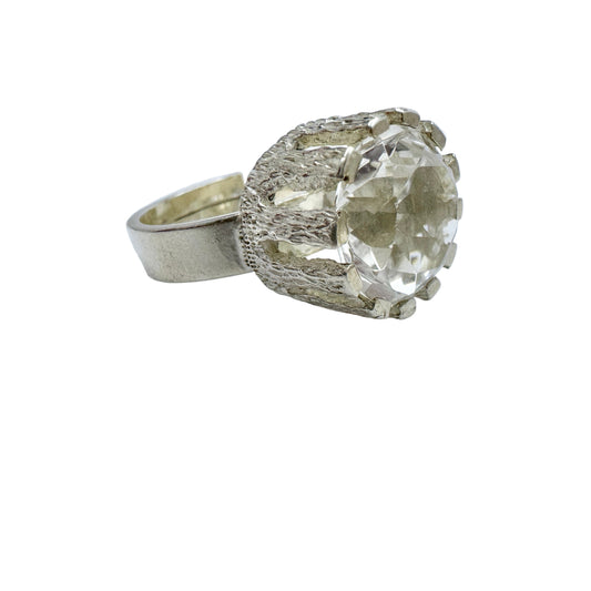 NSE Guldvaru, Sweden 1970s. Vintage Sterling Silver Rock Crystal Adjustable Size Ring.
