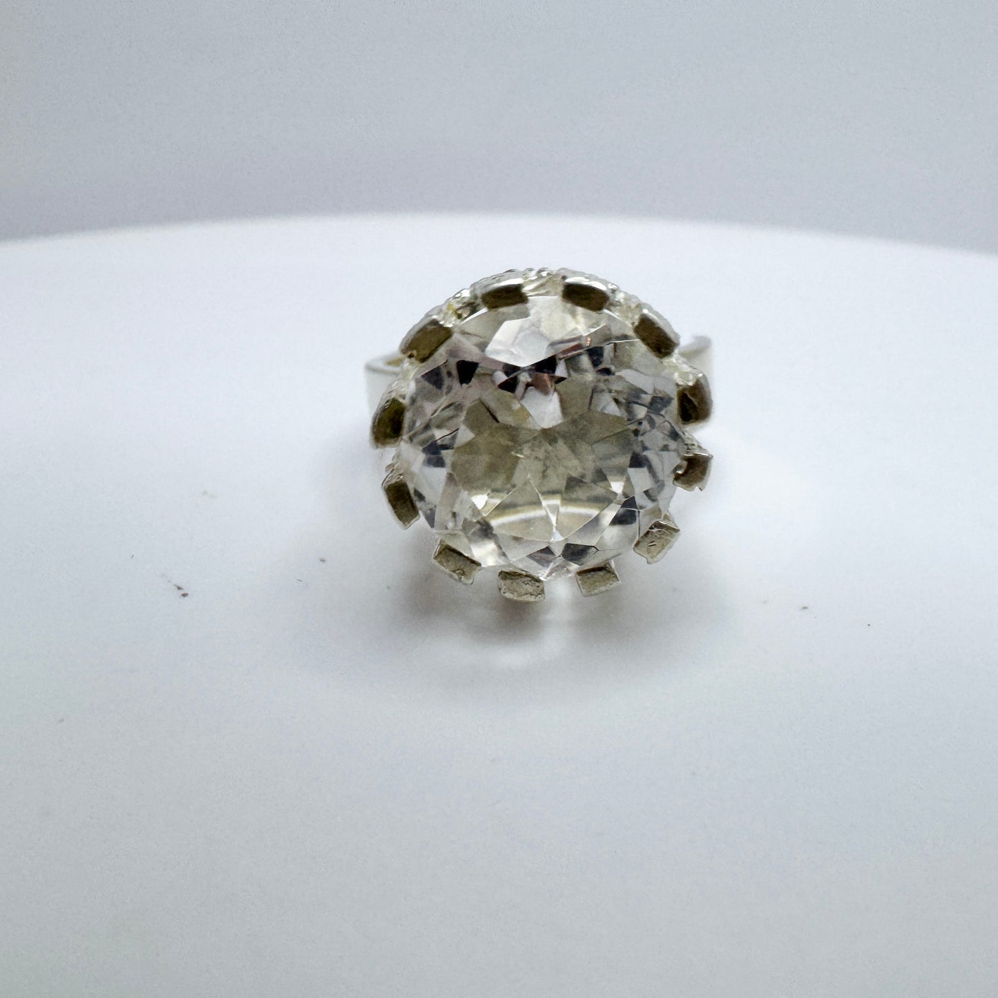 NSE Guldvaru, Sweden 1970s. Vintage Sterling Silver Rock Crystal Adjustable Size Ring.