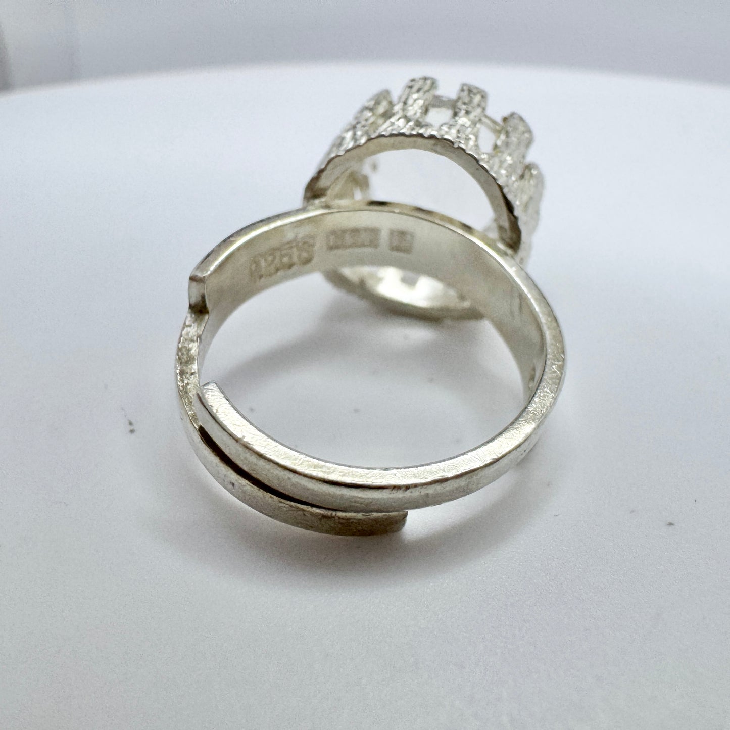 NSE Guldvaru, Sweden 1970s. Vintage Sterling Silver Rock Crystal Adjustable Size Ring.