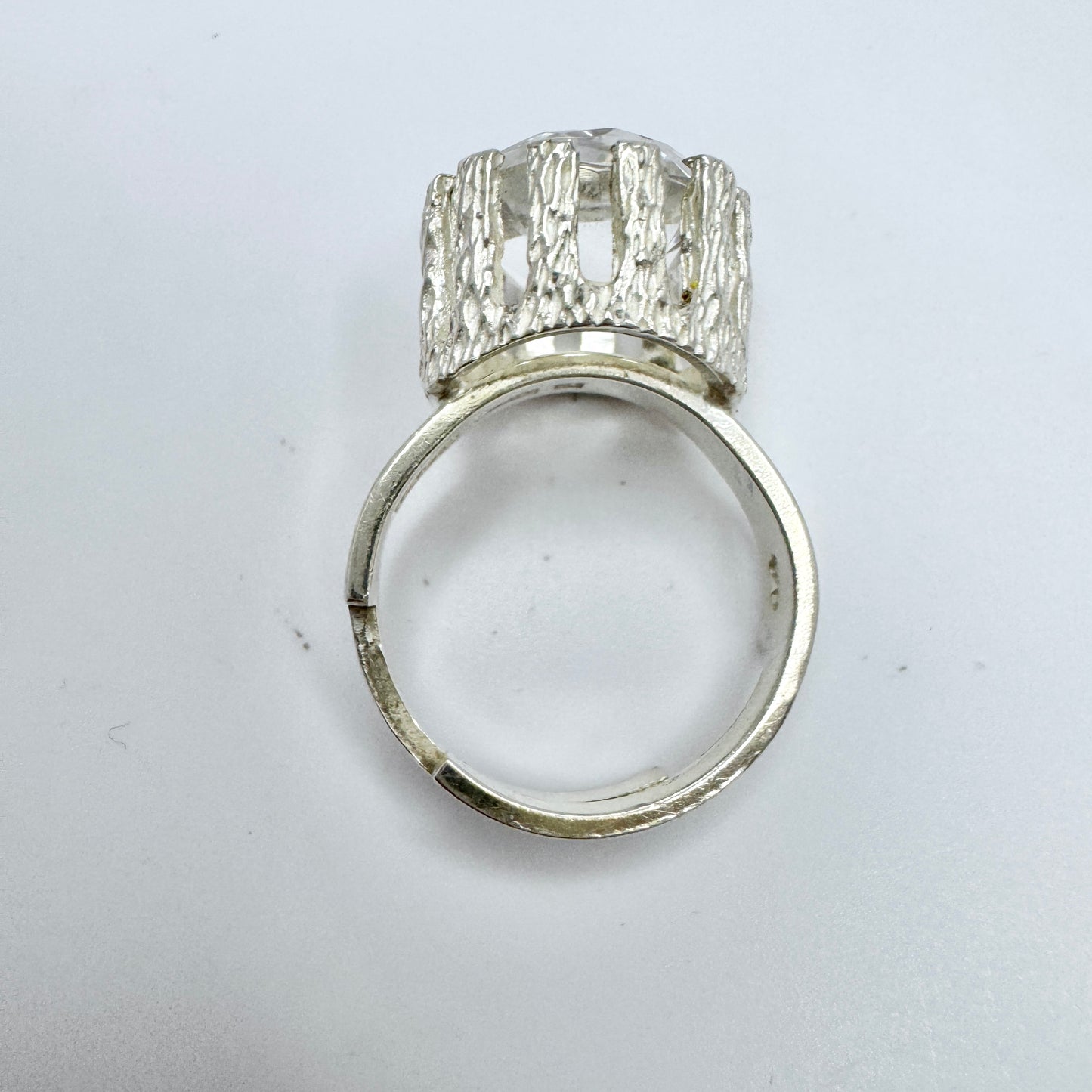 NSE Guldvaru, Sweden 1970s. Vintage Sterling Silver Rock Crystal Adjustable Size Ring.