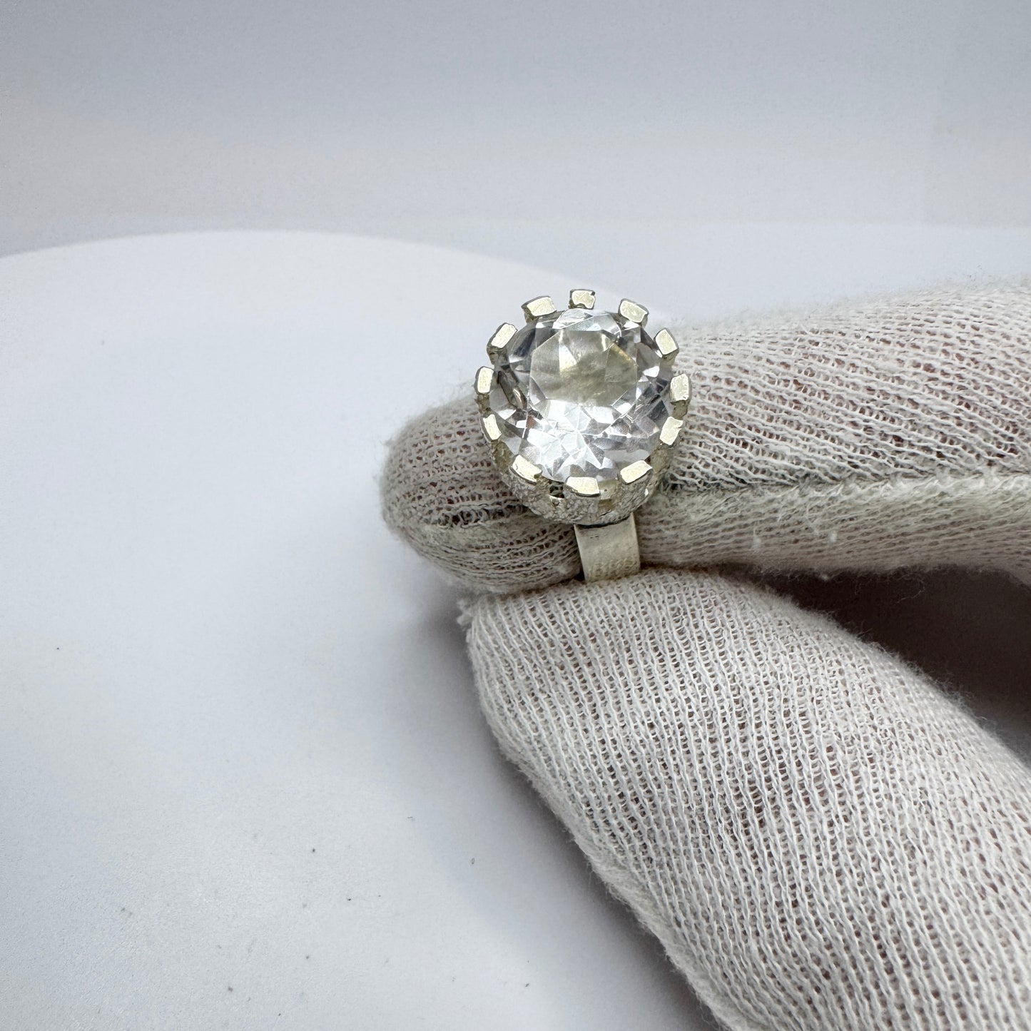 NSE Guldvaru, Sweden 1970s. Vintage Sterling Silver Rock Crystal Adjustable Size Ring.