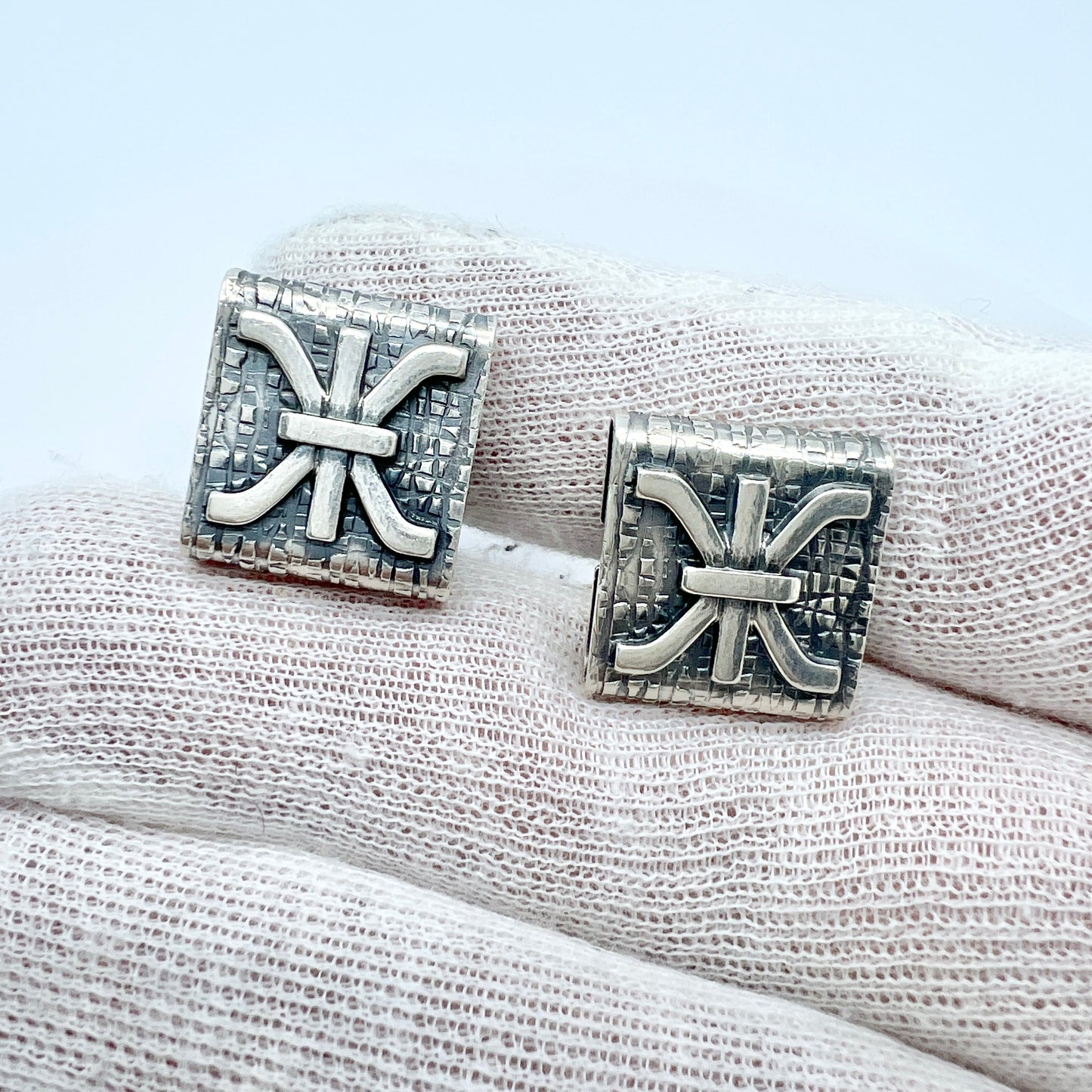 Elis Kauppi, Kupittaan Kulta Finland 1980 Vintage Solid Silver Pair of Cufflinks.